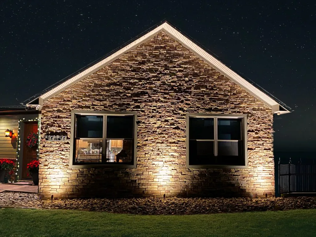 Accent Lighting On Stone Home